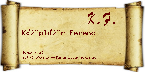 Káplár Ferenc névjegykártya