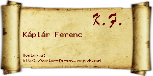 Káplár Ferenc névjegykártya