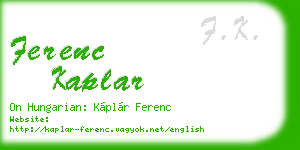 ferenc kaplar business card